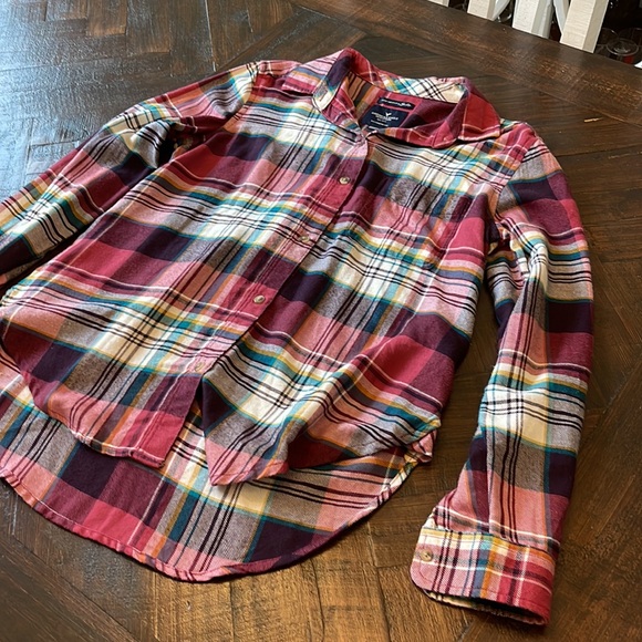 American Eagle Outfitters Ahh-amazingly Soft Flannel S pink plaid - Picture 2 of 3